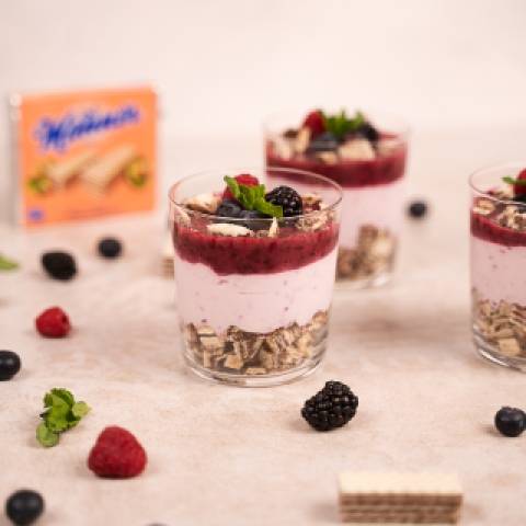 Veganski mousse iz jagodičevja z napolitankami